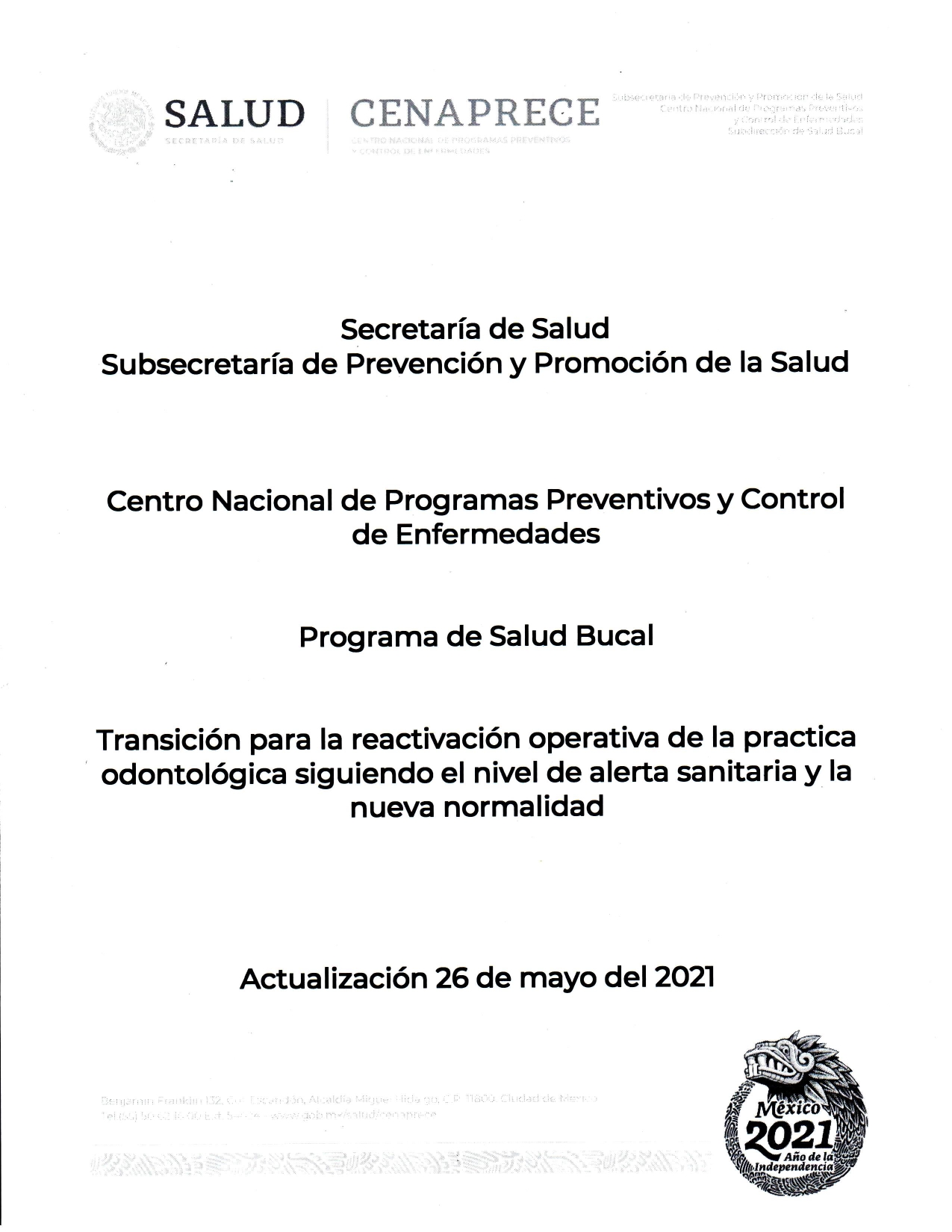 Comunicado Secretaria de Salud | Cenaprece